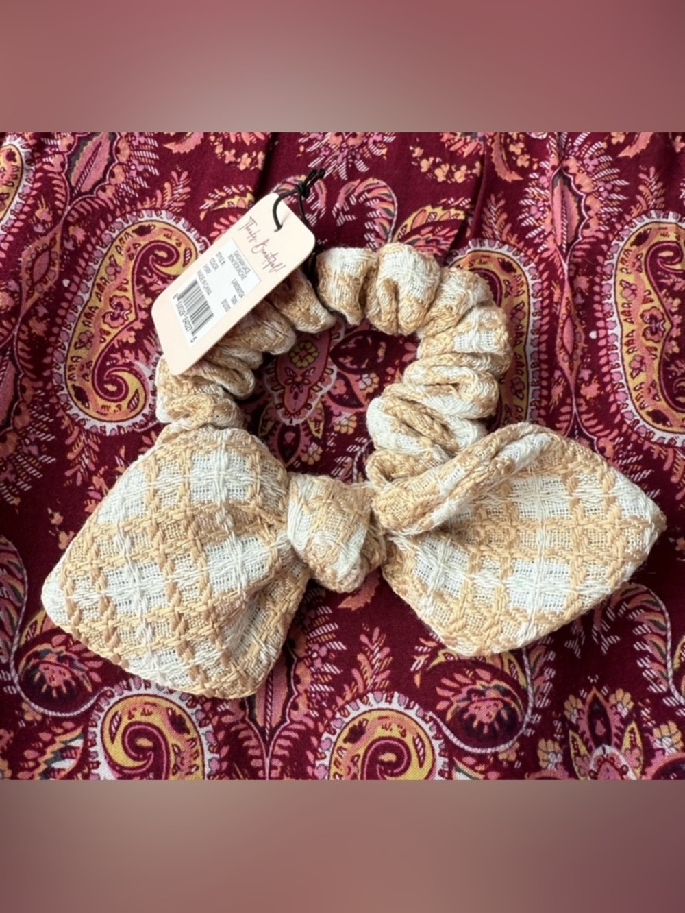NWT La Bella Gingham Lace Bow Scrunchie